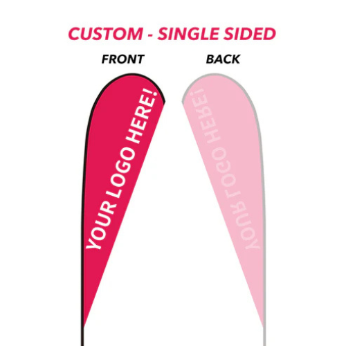 Tear drop flags for car dealership advertising – full product view showing teardrop shape and vibrant print
